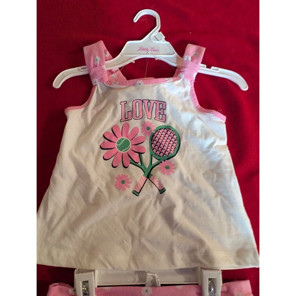 NEW Little Lass Girls Shirt & Skort Short Outfit - Pink LOVE Tennis Daisy Size 5